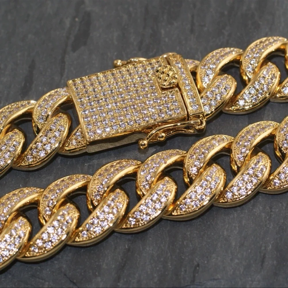 Gold Plated Rhinestone Cuban Link Necklace